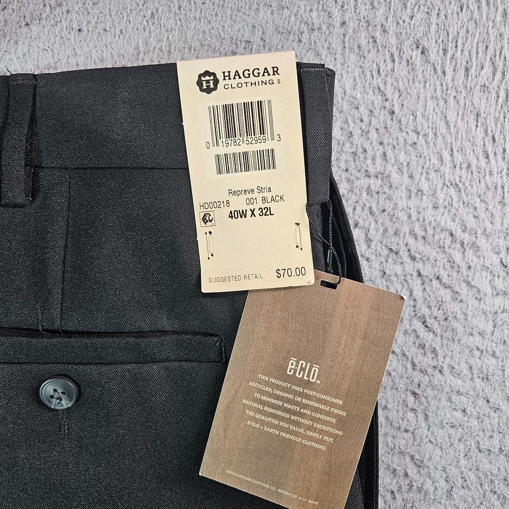 NEW Haggar Clothing Dress Pants Men 40 x 32 Flat‎ Front Comfort Waist Black